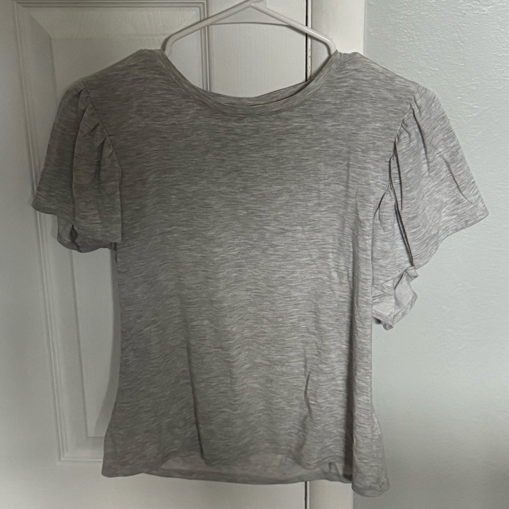 EXPRESS - Women's Ruffle Sleeve Crew Neck Top - Petite SMALL - Light Gray